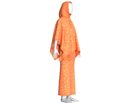 Girls Printed Hooded Cape Top With Skirt-Outfit 3D Model