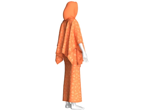 Girls Printed Hooded Cape Top With Skirt-Outfit 3D Model