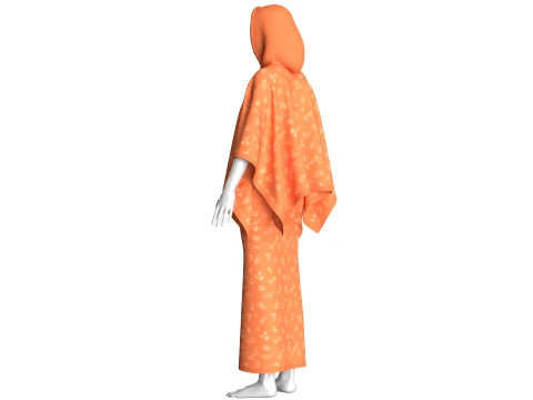 Girls Printed Hooded Cape Top With Skirt-Outfit 3D Model