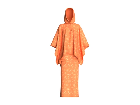 Girls Printed Hooded Cape Top With Skirt-Outfit 3D Model