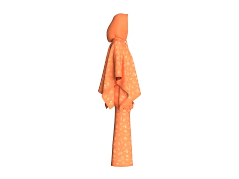 Girls Printed Hooded Cape Top With Skirt-Outfit 3D Model