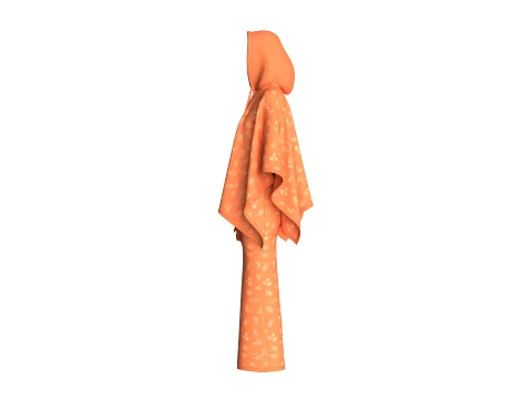 Girls Printed Hooded Cape Top With Skirt-Outfit 3D Model