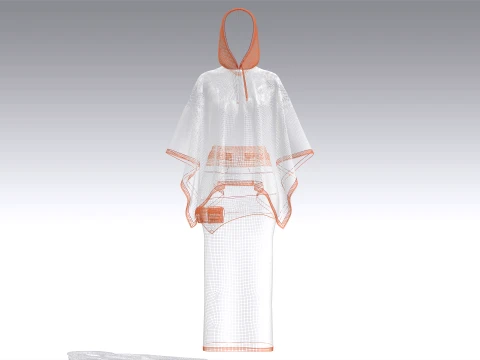Girls Printed Hooded Cape Top With Skirt-Outfit 3D Model