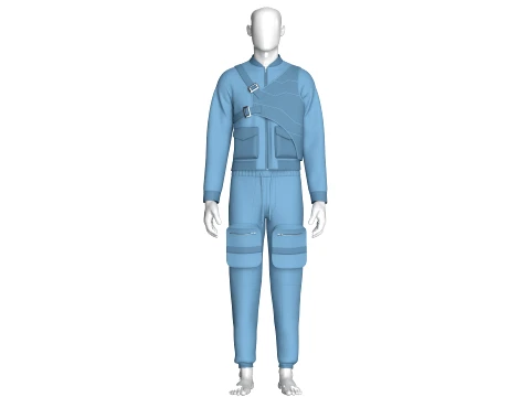 Men Zip Up Buckle Jacket With Cargo Pant-Outfit 3D Model