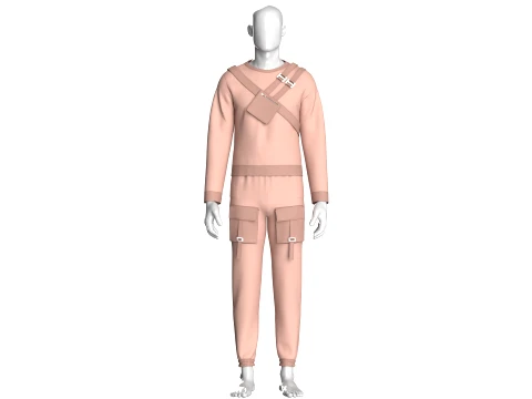 Men Chest Buckle Sweatshirt With Joggers-Outfit 3D Modell