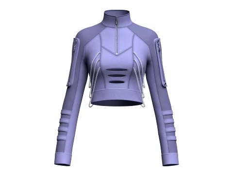Girls Tactical Chained Half-Zip Crop Jacket 3D Modell