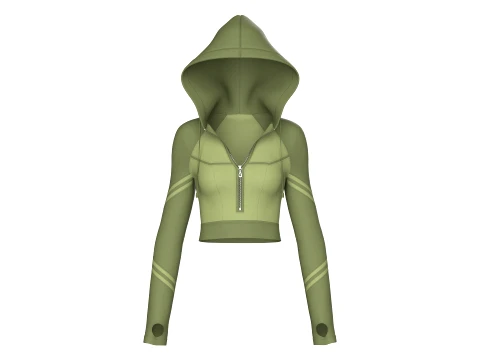 Girls Long Sleeve Tactical Half-Zip Crop Hoodie 3D Modell
