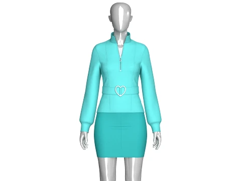 Girls Back Lace Up Half Zip Jacket With Skirt - Outfit 3D Model