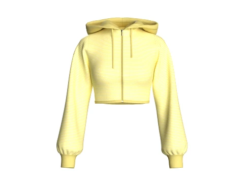 Girls Full Zip Cropped Striped Hoodie 3D Model