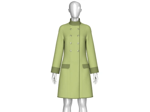 Girls High Neck Double Breasted Coat Dress 3D Model