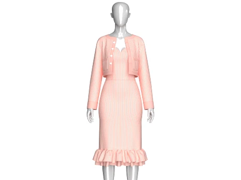 Girls Striped Cropped Cardigan With Midi Dress 3D Model