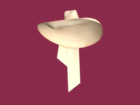 Girls Sun Hat With Long Back Ribbon Ties 3D Model