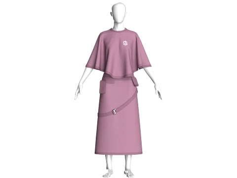 Girls Cape Top With Belted Maxi Skirt-Outfit V2 3D Модель