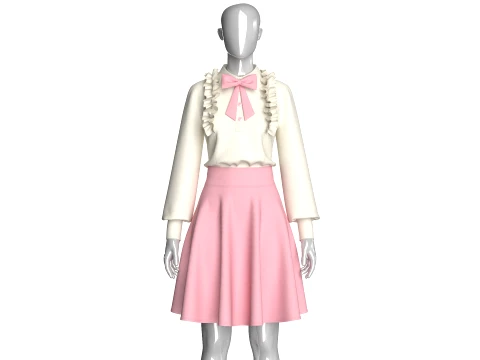 Girls Ruffled Shirt With Skirt - Outfit 3D Model
