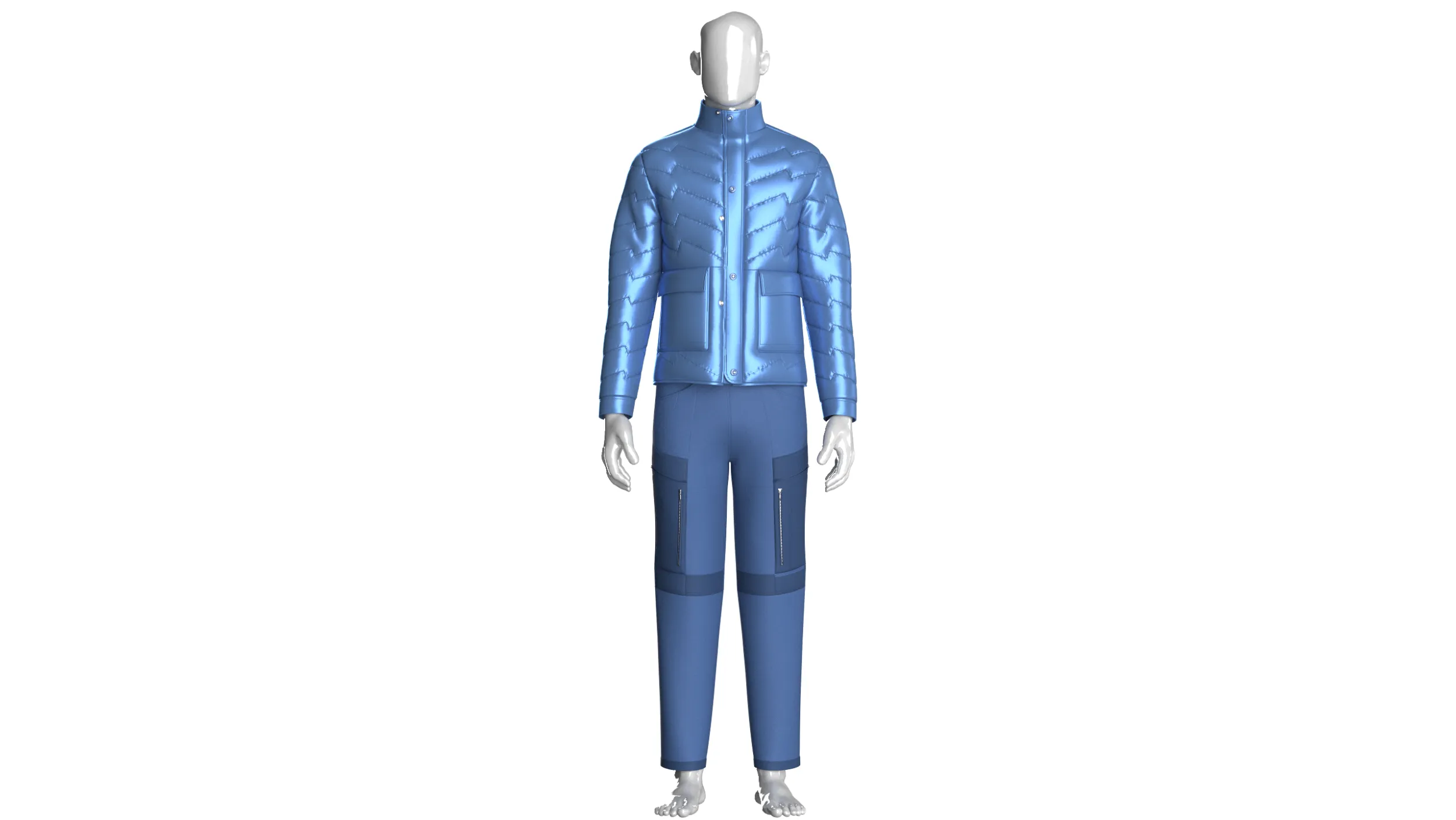 Men Puffer Jacket With Zipper Cargo Pant-Outfit 3D Model .c4d .max .obj .3ds .fbx .stl .blend 