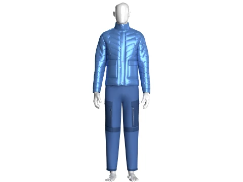 Men Puffer Jacket With Zipper Cargo Pant-Outfit 3D Model