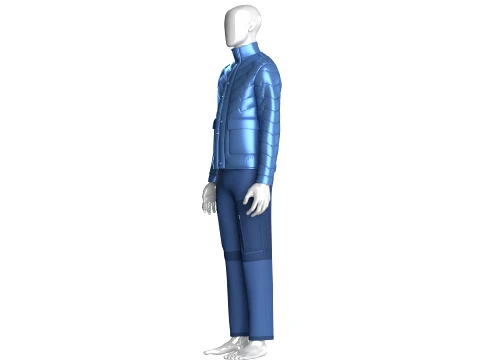 Men Puffer Jacket With Zipper Cargo Pant-Outfit 3D Model