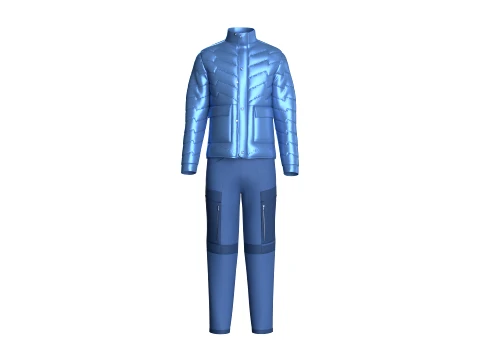 Men Puffer Jacket With Zipper Cargo Pant-Outfit 3D Model