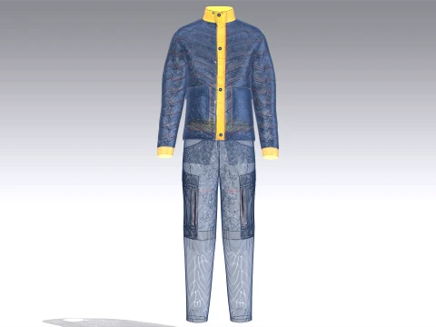 Men Puffer Jacket With Zipper Cargo Pant-Outfit 3D Model