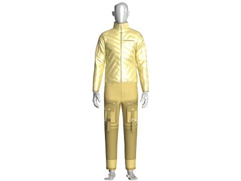 Men Stand Collar Puffer Jacket With Pant-Outfit 3D Model
