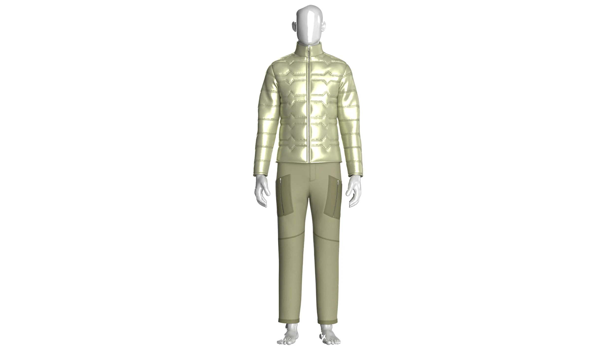 Men Zip Up Puffer Jacket With Cargo Pant-Outfit 3D Model .c4d .max .obj .3ds .fbx .stl .blend 
