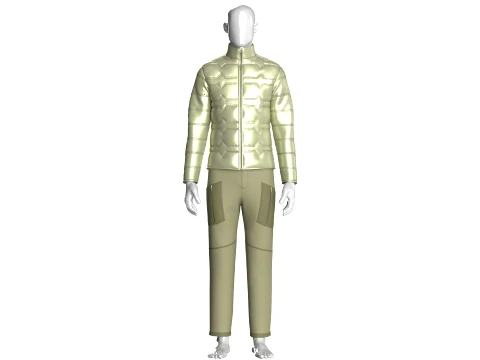 Men Zip Up Puffer Jacket With Cargo Pant-Outfit 3D Model