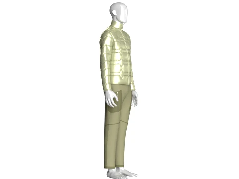 Men Zip Up Puffer Jacket With Cargo Pant-Outfit 3D Model