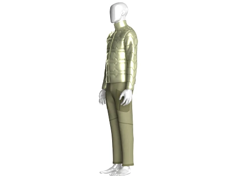 Men Zip Up Puffer Jacket With Cargo Pant-Outfit 3D Model