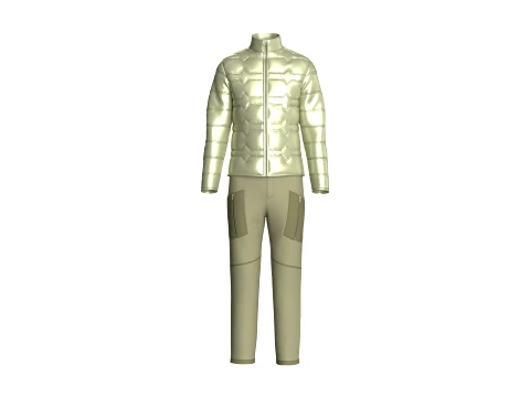 Men Zip Up Puffer Jacket With Cargo Pant-Outfit 3D Model