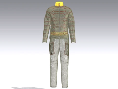Men Zip Up Puffer Jacket With Cargo Pant-Outfit 3D Model