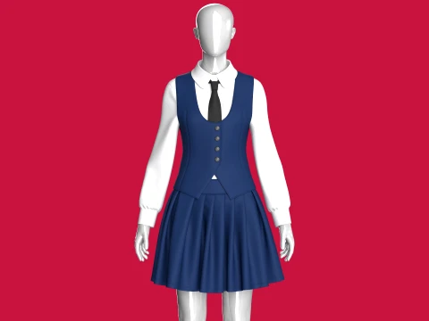 Girls Corporate Shirt And Skirt - Outfit 3D Model