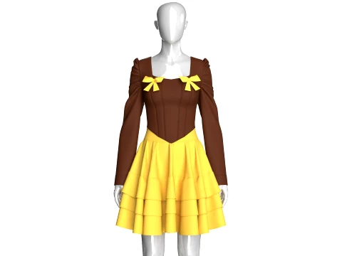 Girls Tiered Ruffle Skirt With Corset Top - Outfit 3D Model