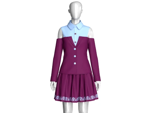 Girls Cold Shoulder Layered Blazer With Skirt 3D Model