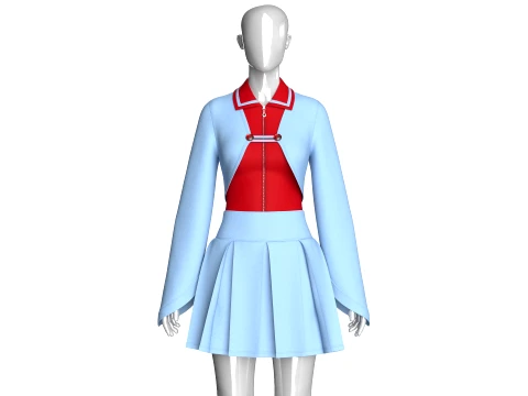 Girls Collared Zip Top And Shrug With Pleated Skirt 3D Model
