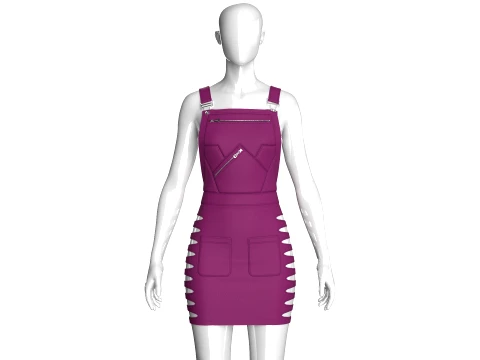 Girls Side Cut Out Overall Mini Dress 3D Model