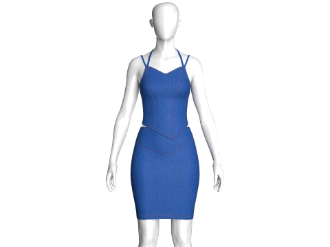 Haut en jean avec jupe pour filles - Tenue Modèle 3D