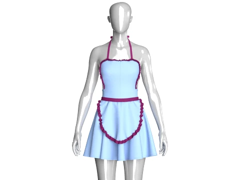 Mini-jurk met halternek-schortstijl voor meisjes 3D Model