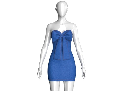 Girls Sweetheart Neckline Denim Mini Dress Modello 3D