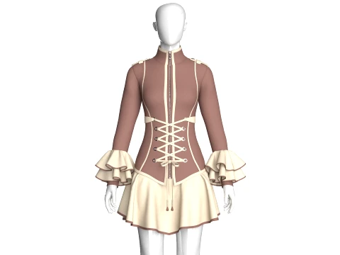 Girls Corset-Waist Ruffled Mini Dress 3D Model