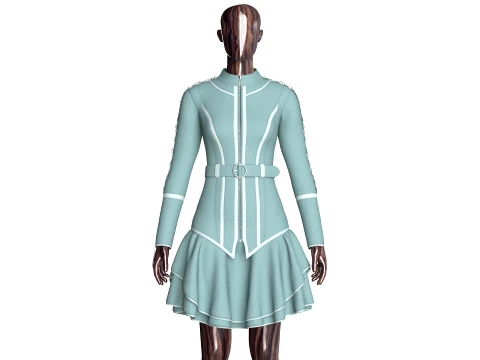 Girls Full-Zip Ruffle Mini Dress With Belt 3D Model