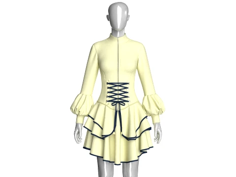 Girls Half-Zip Corset Waist Ruffled Dress 3D Model