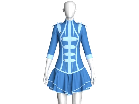 Girls Tactical Half Sleeve Ruffled Mini Dress 3D Model