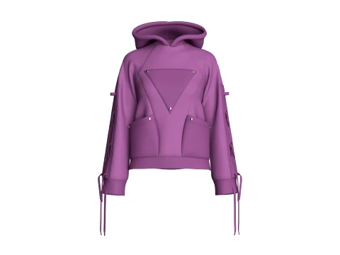 Girls Pullover Hoodie With Lace-Up Long Sleeves 3D Model