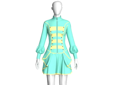 Girls Full-Zip Ruffled Mini Dress With Piping Modelo 3D