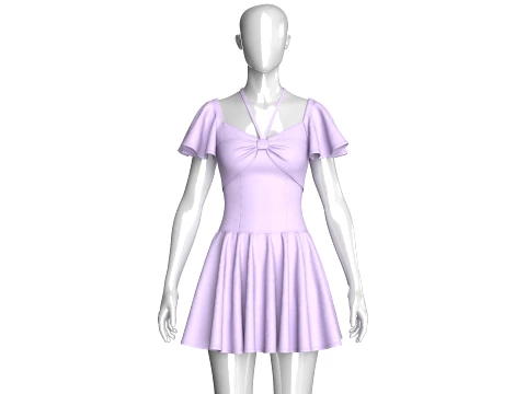Girls Mini Dress With Flutter Sleeve Modelo 3D