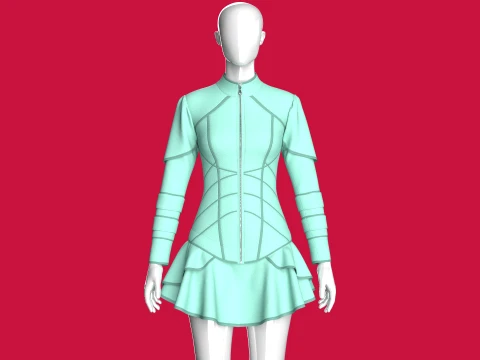 Girls Tactical Piped Ruffle Mini Dress Modelo 3D