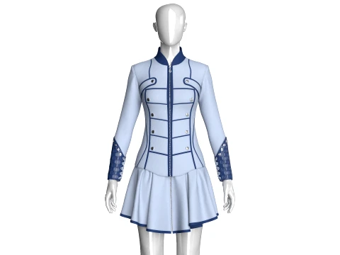 Girls Tactical Zip-Up Ruffled Mini Dress Modelo 3D