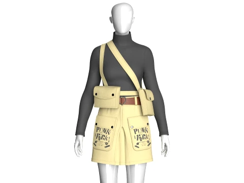 Girls High Neck Top With Cargo Skirt - Outfit Modelo 3D