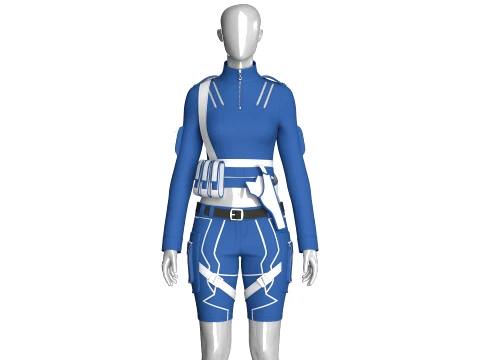 Kız &Ccedil;ocuk Kargo Şortlu Taktik Yarım Fermuarlı &Uuml;st 3D Model