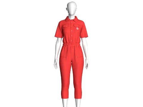 Girls Shirt Collar Button Placket Jumpsuit Modèle 3D